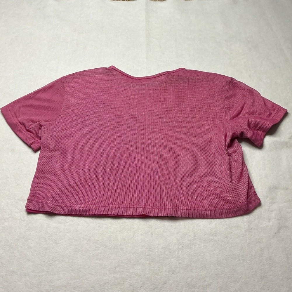Nike Air Womens Pink Mesh Overlay Crop Top XS Short Sleeve Graphic Tee - Picture 4 of 8